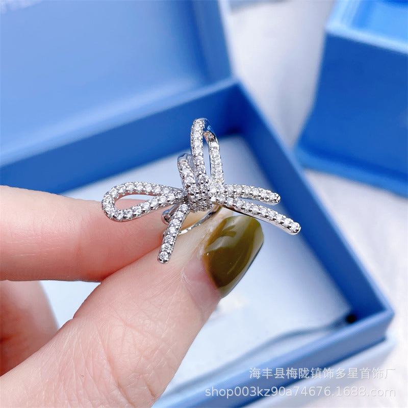 Wholesale Silver Ribbon Bow Ear Buckle Light Luxury Women's Valentine's Day Gift